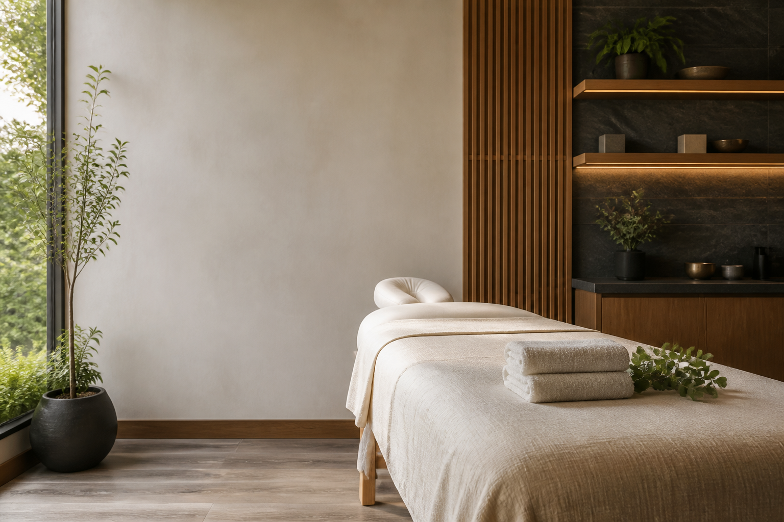 Serene treatment room for massage therapy at Beaverton Massage & Spa in Beaverton, Oregon